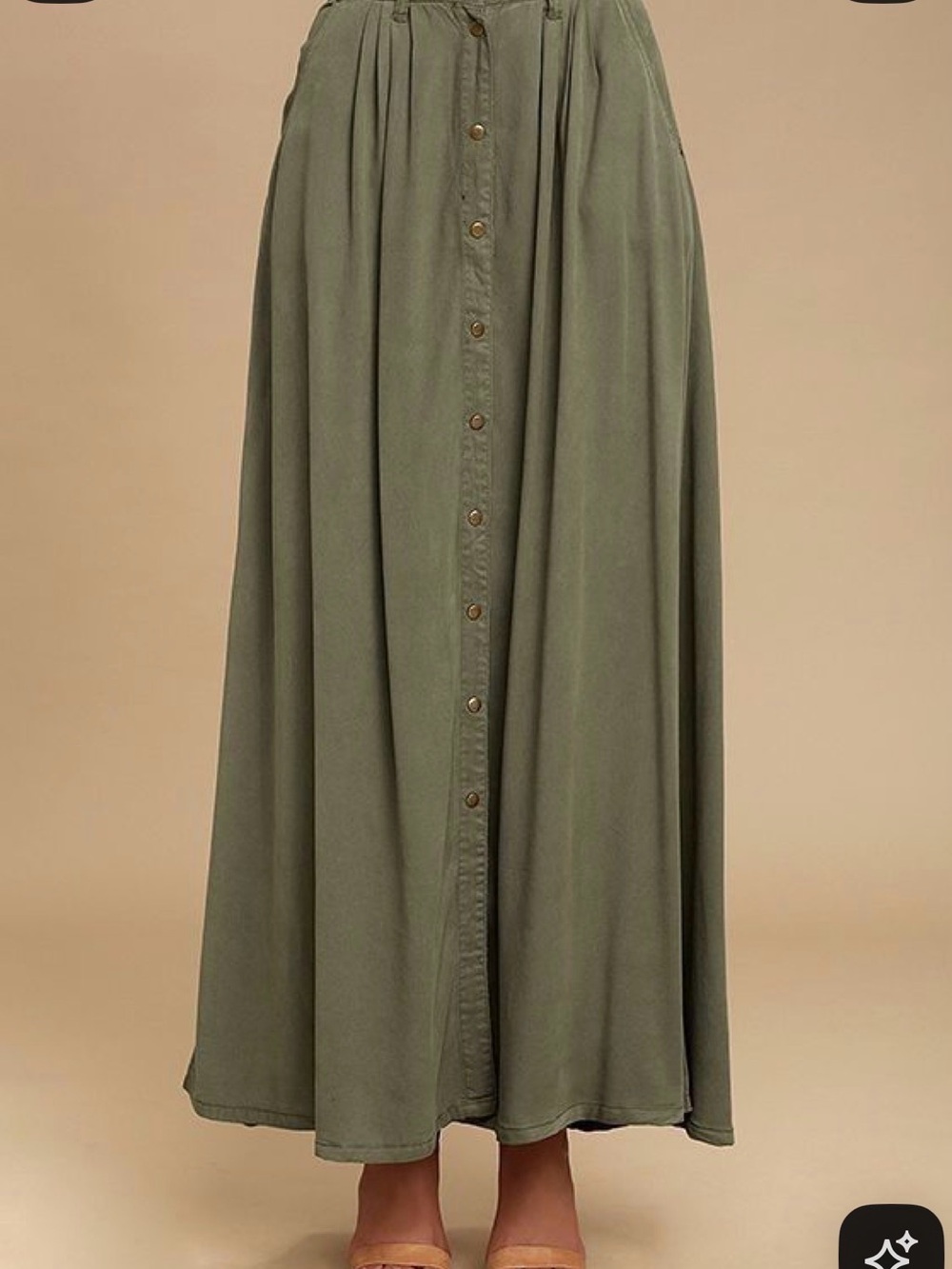 Pistolsa Button-Front Olive Maxi Skirt